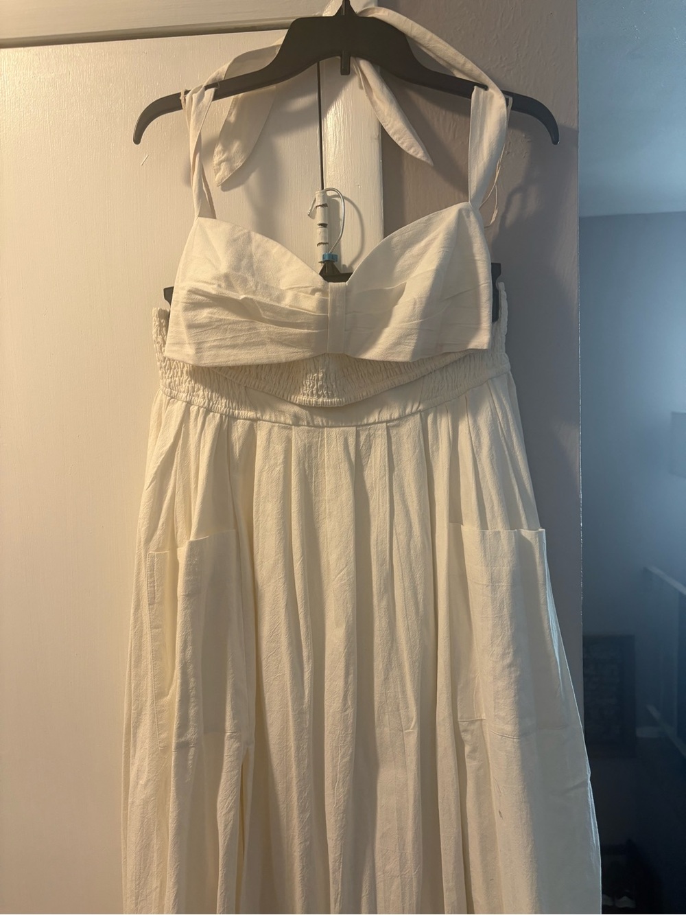 Strapless Cream Maxi Dress with Smocked Waist